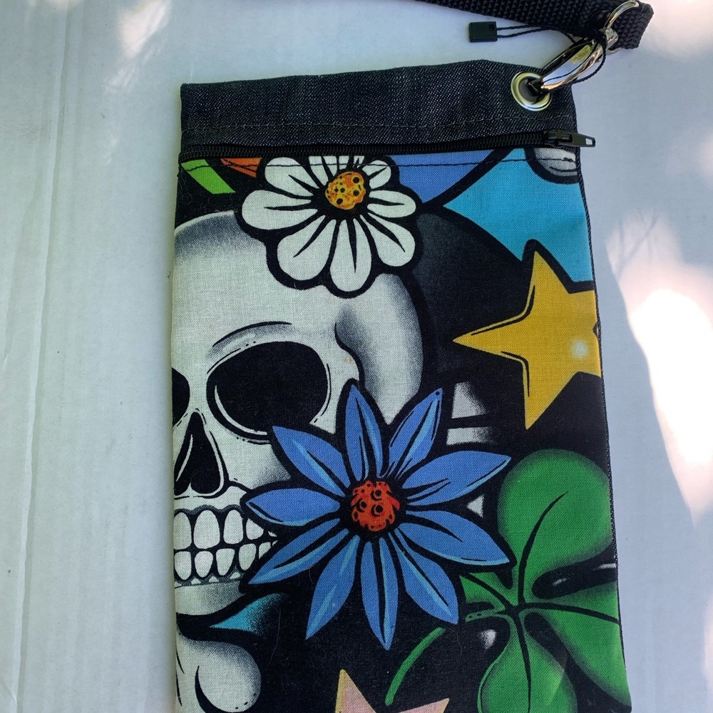 Colorful Skull and Floral Wristlet
